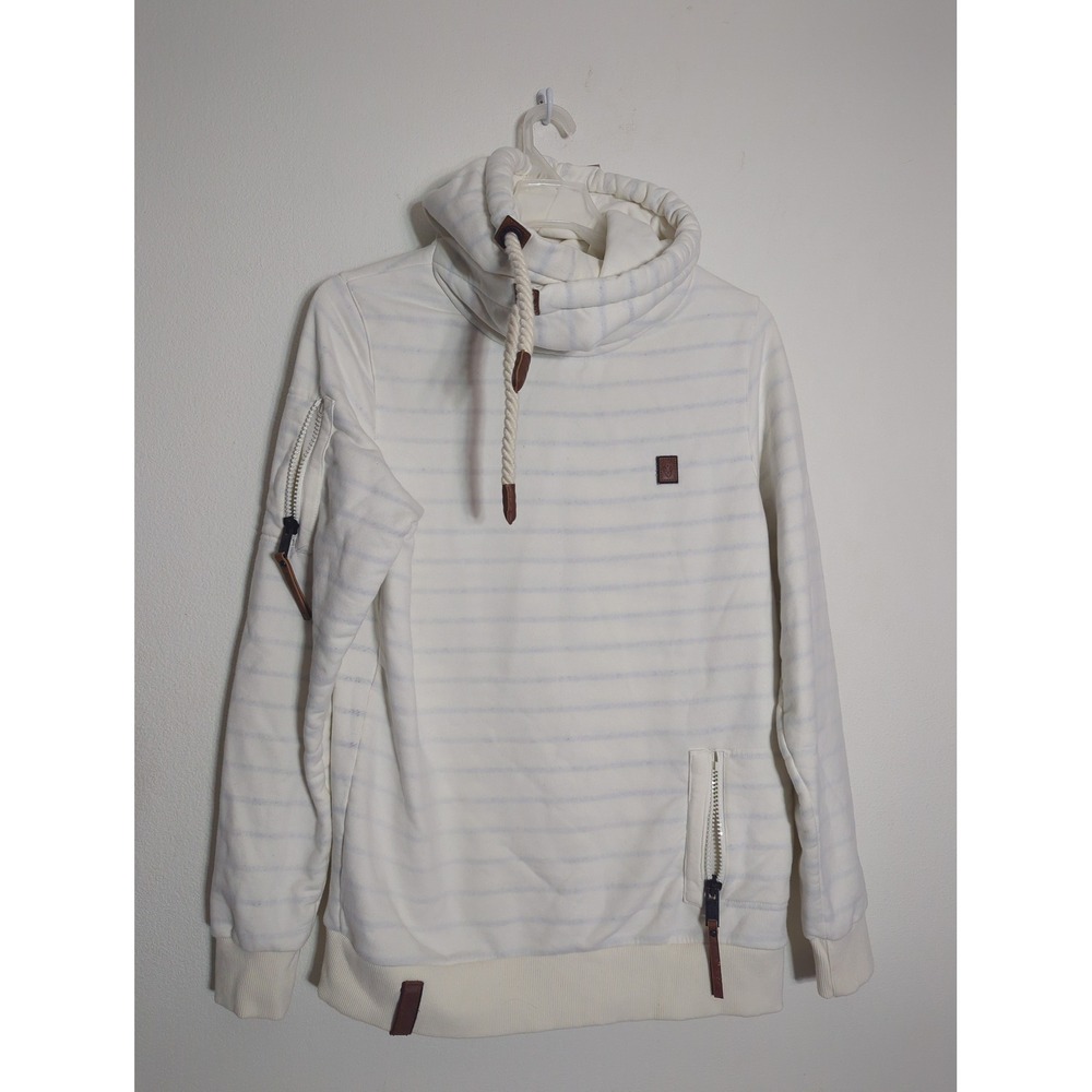 Naketano Mens Striped Cowl Neck Hoodie Coastal Nautical Pullover Sweatshirt XL